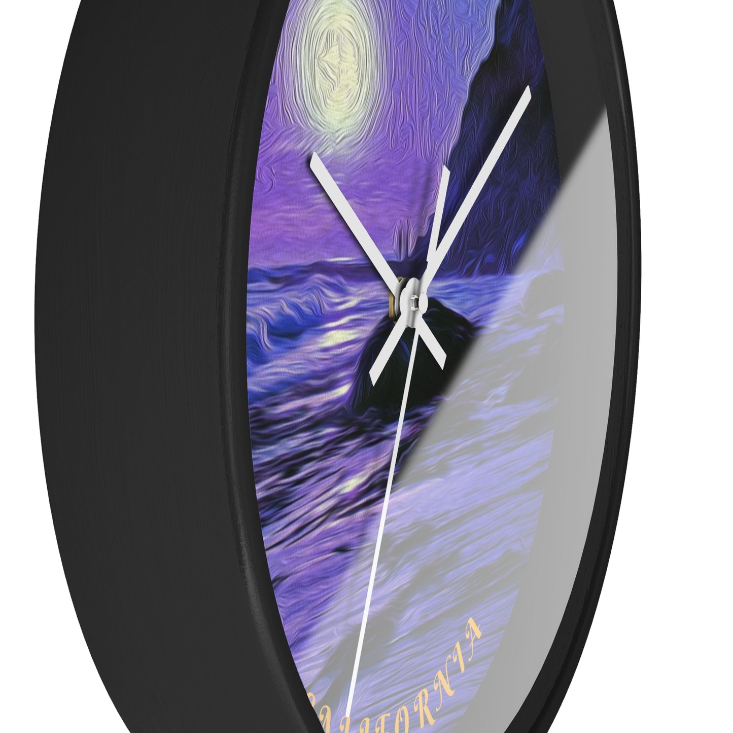 Swamis Vibe Encinitas California JSE Designs Swamis Surfing Sunset Wall Clock #6. Purple Moon - Serene Moonlit Beach Wall Clock | Coastal Home Decor, Nautical Gift, Ocean Lover's Art, Unique Timepiece, Relaxing Atmosphere