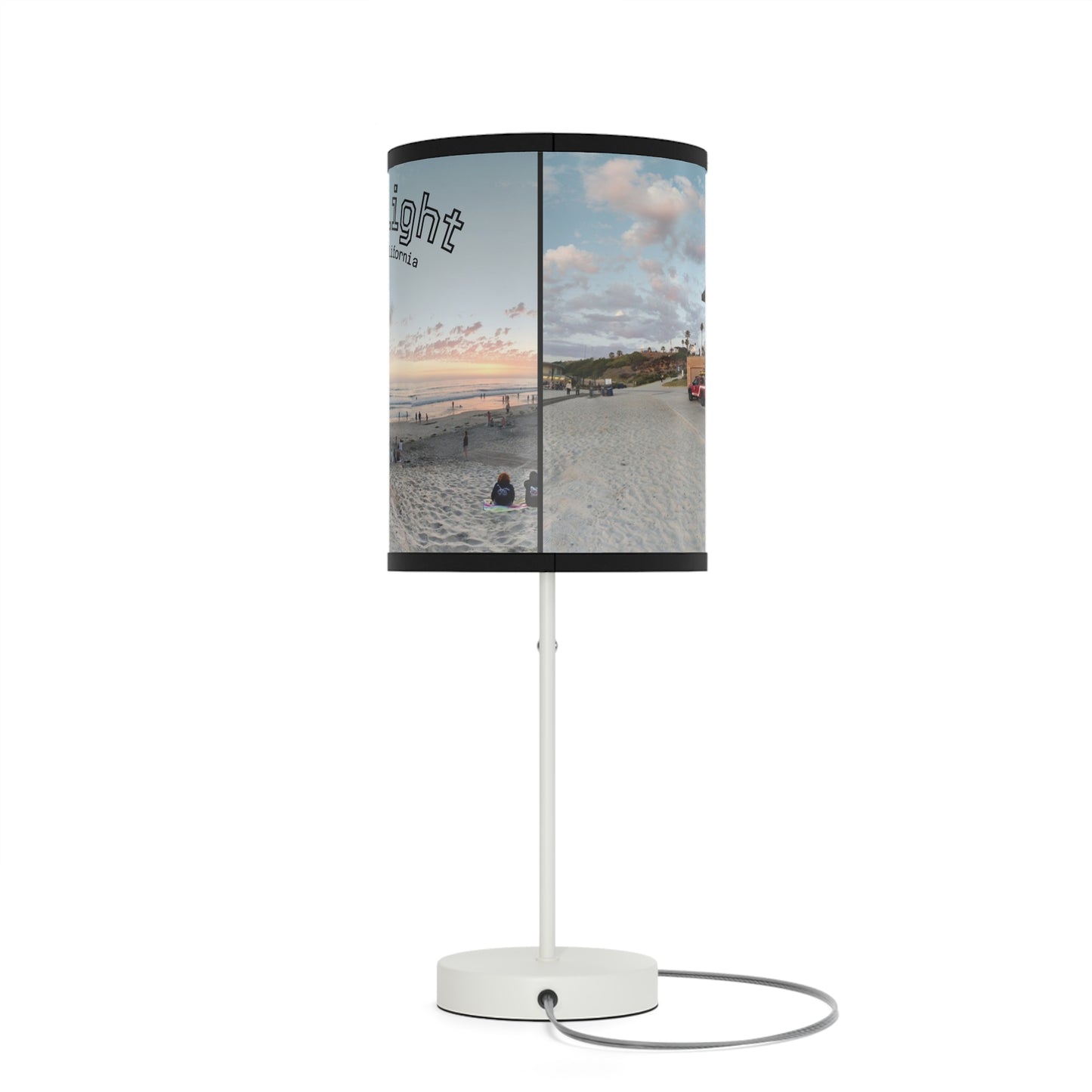 Swamis Vibe MoonLight Beach Table Desk Lamp #402 Featuring Panorama Moonlight Beach Lifeguard Station Sunset