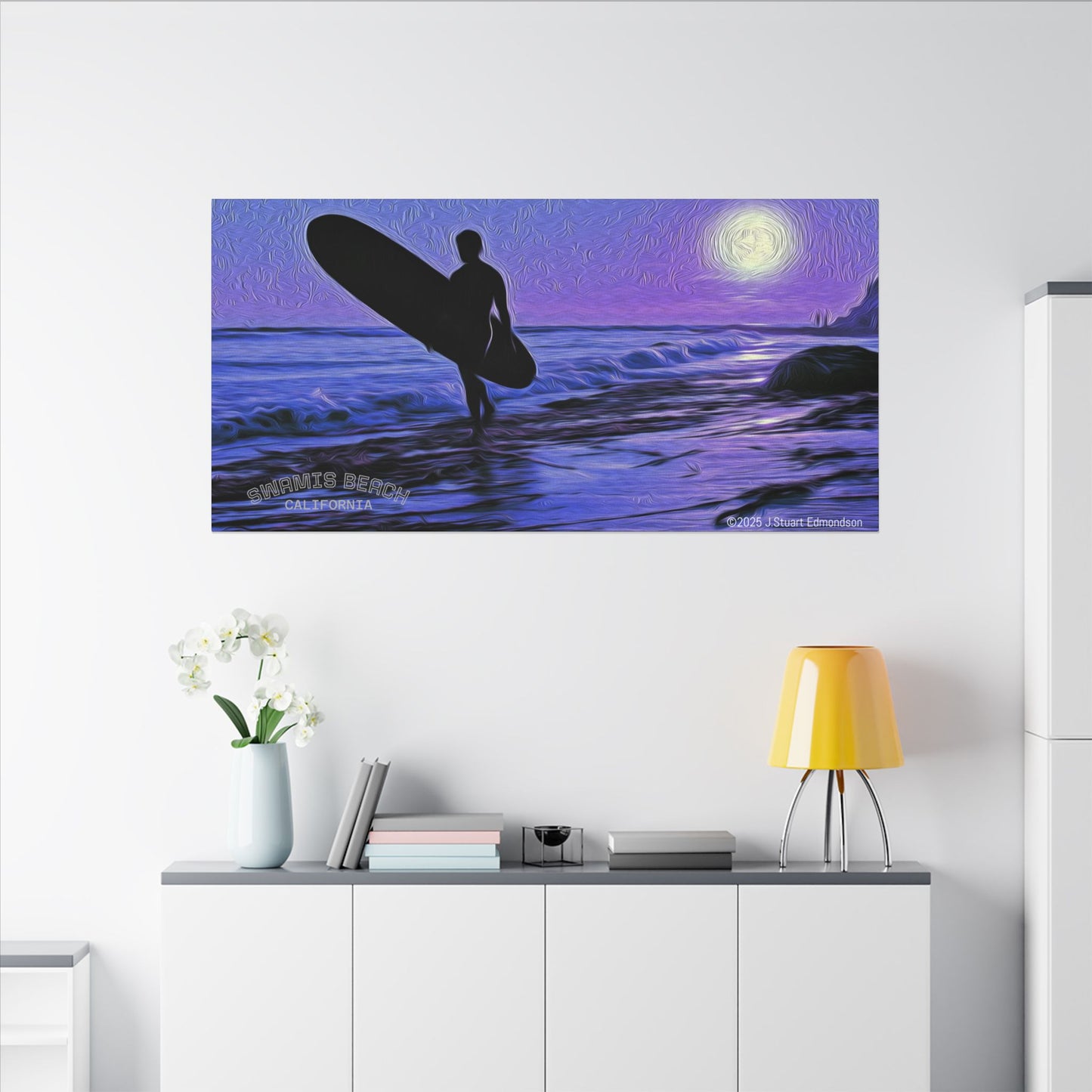 Swamis Vibe Encinitas California JSE Photograph #140 Purple Sunset Surfer Ocean Sunset Surfing Canvas, Beach Wall Art, Surf Decor, Coastal Home Decor, Beach House Wall Art, Perfect Gift for Surf Lovers