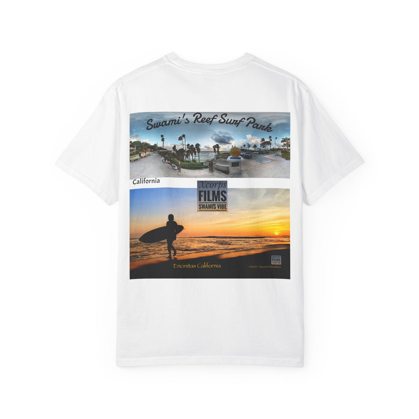 Swamis Vibe Xcorps Films Encinitas California JSE Designs #1241 Swamis Reef Surf Park Unisex T Panorama  Surf-Inspired Unisex T-Shirt, Beach Wear, Vacation Souvenir, Summer Gift, Ocean Lover's Apparel, Surfing Memories Shirt
