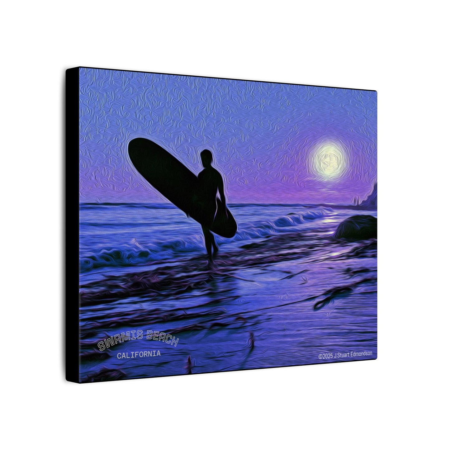 Swamis Vibe Encinitas California JSE Photograph #140 Purple Sunset Surfer Ocean Sunset Surfing Canvas, Beach Wall Art, Surf Decor, Coastal Home Decor, Beach House Wall Art, Perfect Gift for Surf Lovers