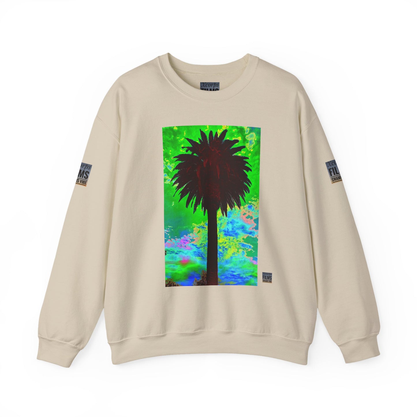 Palm Tree Surf Crewneck Sweatshirt - California Surfing Sunset JSE Surf Photo Designs #12525