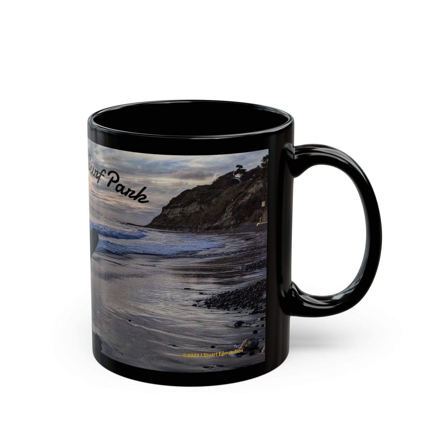 Swamis Vibe Encinitas California JSE Designs #8 Swamis Sunset Surf Couple Ceramic Mug Surf Park Black Mug | Ocean Sunset Coffee Cup, Beach Lover Gift, Surfing Theme Mug, Unique Drinkware for Home or Office