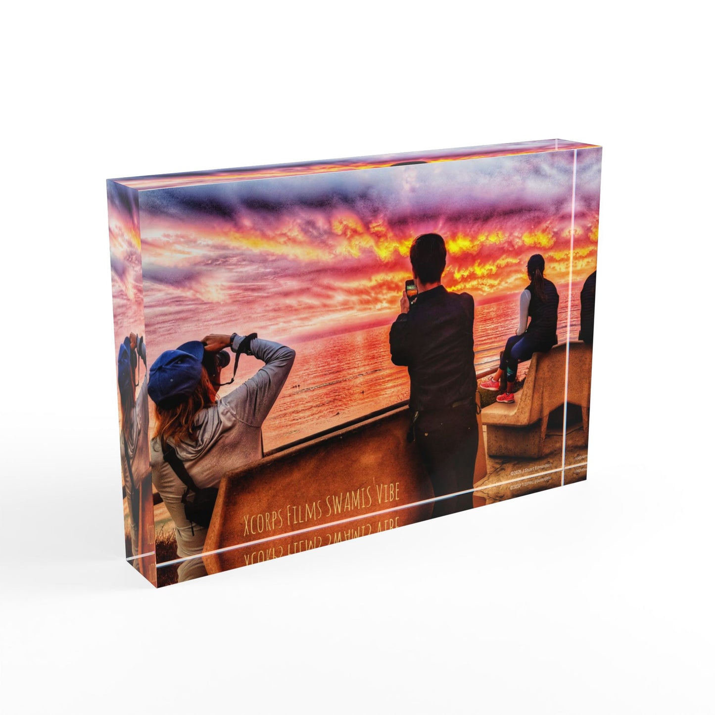 Swamis Vibe Surf and Sunsets Red Clouds Scenic Photo Block Display, Perfect for Home Decor, Photography Lovers, Gift for Friends, Sunset Memories, Unique Wall Art