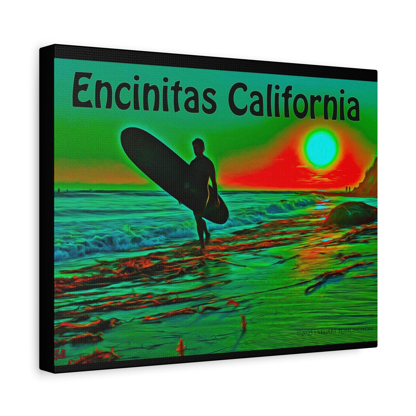 Encinitas California Surf Canvas Art | Coastal Wall Decor, Beach House Gift, Seaside Home Decor, California Art, Surfer Print