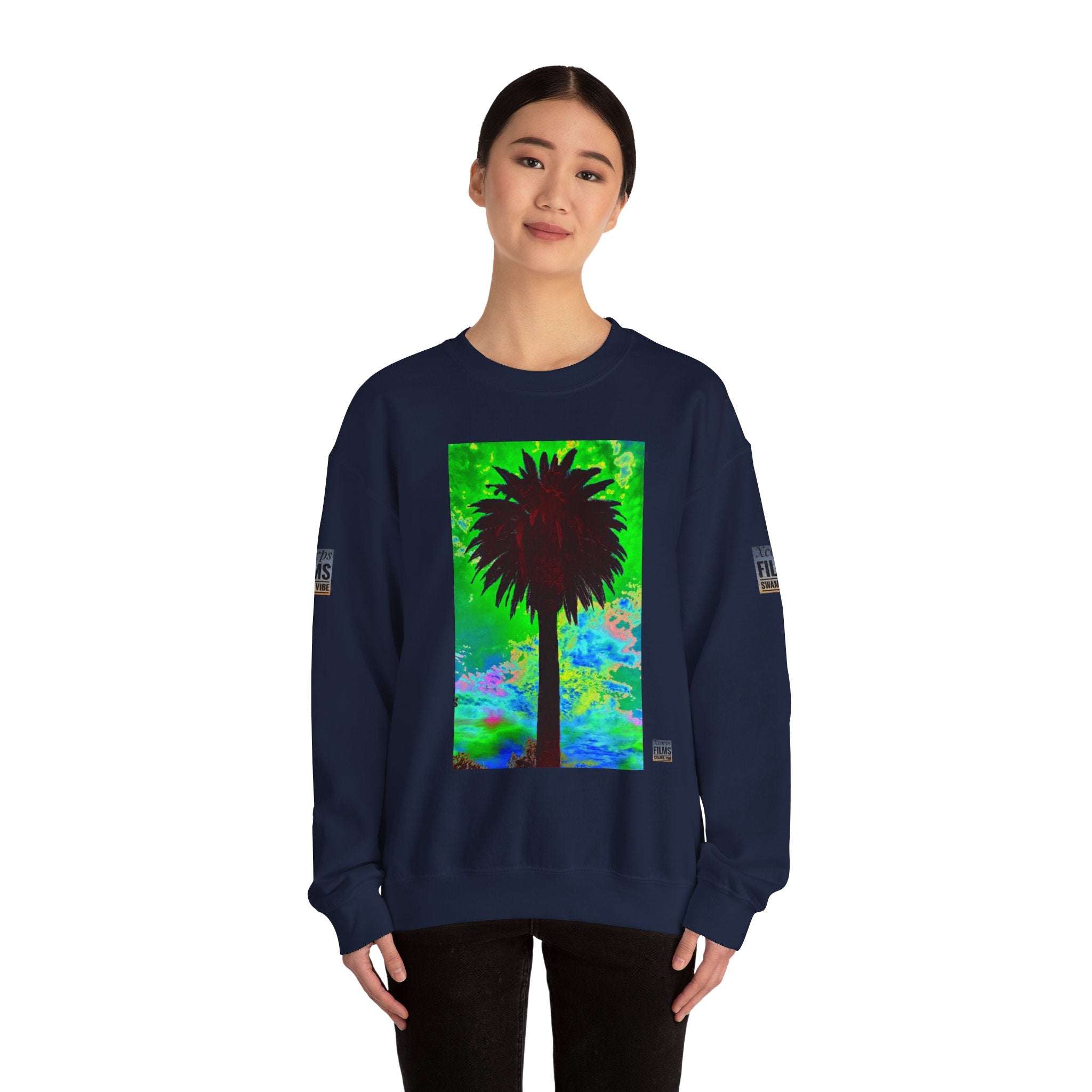 Palm Tree Surf Crewneck Sweatshirt - California Surfing Sunset JSE
