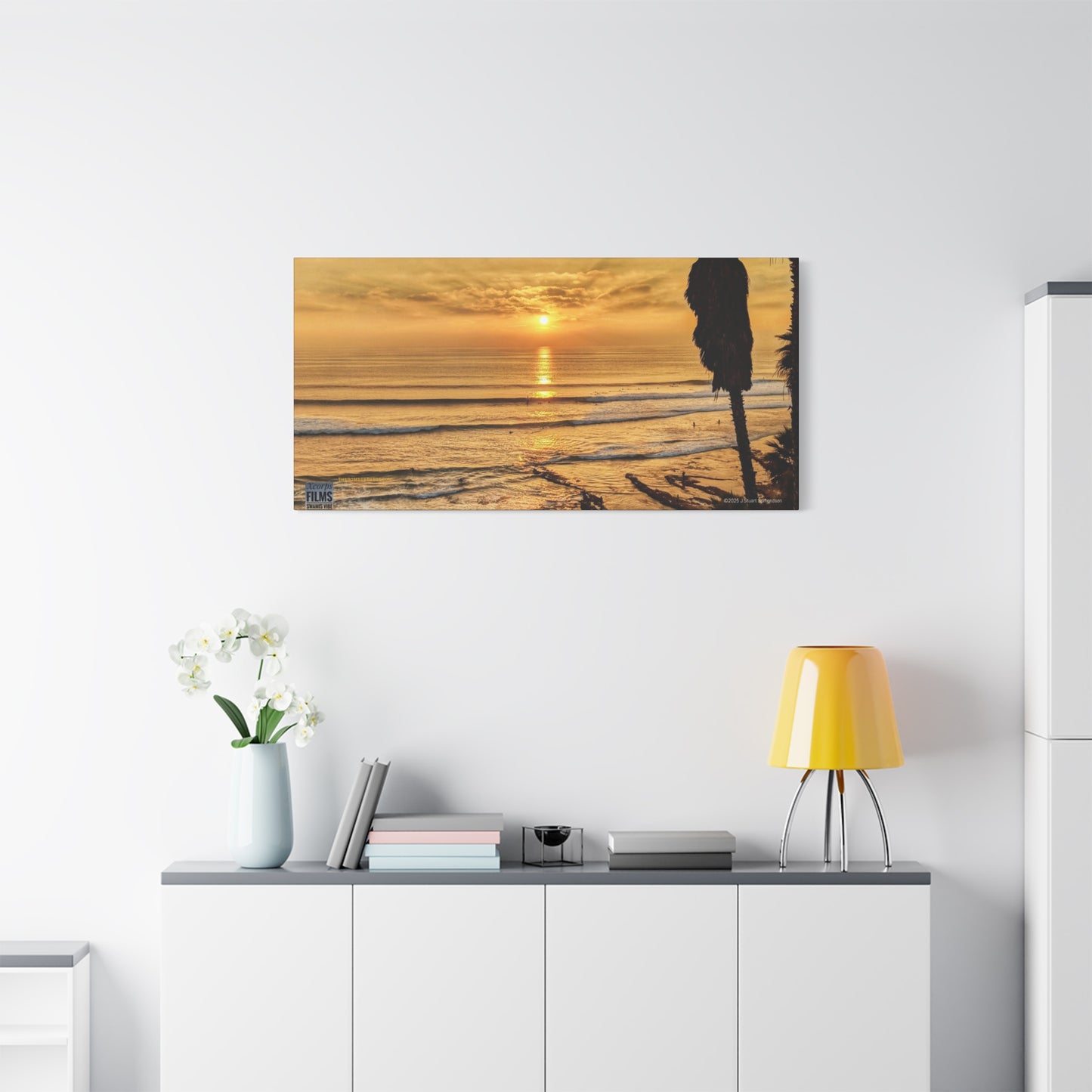 Swamis Vibe Encinitas California JSE Photograph #339 Swamis Sunset Gold Stretched Canvas Art, Sunset Beach Decor, Coastal Wall Art, Ocean Landscape Print, Tropical Home Decoration, Beach Lover Gift