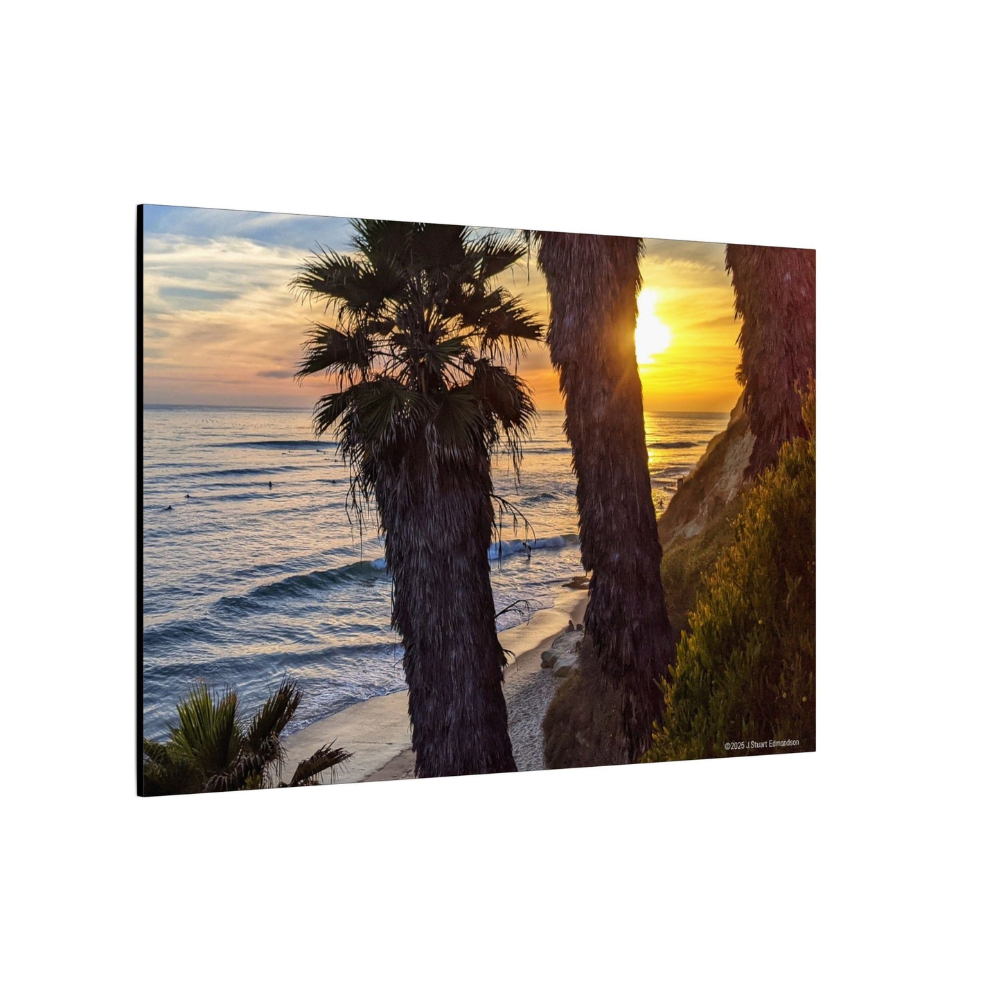 Swamis Vibe Encinitas California JSE Photograph #102 Swamis Sunset Palms and Waves Coastal Sunset Canvas Print, Wall Art, Beach Decor, Home Decor, Nature Wall Art, Tropical Print