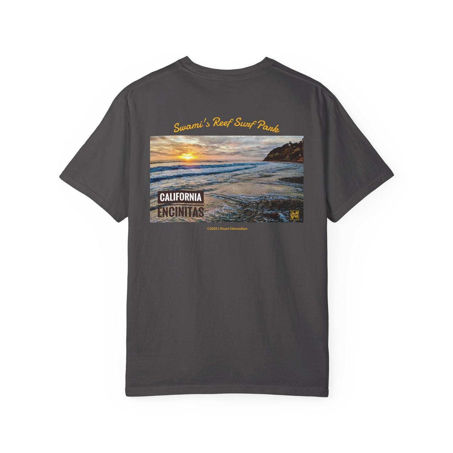 Swamis Vibe Encinitas California JSE Designs #1229 Swamis Vibe Film Unisex Sunset Surfer Tee Shirt California Sunset Garment-Dyed T-Shirt | Beach Vibes Tee | Unisex Summer Fashion | Gift for Travelers, Nature Lovers, Friends