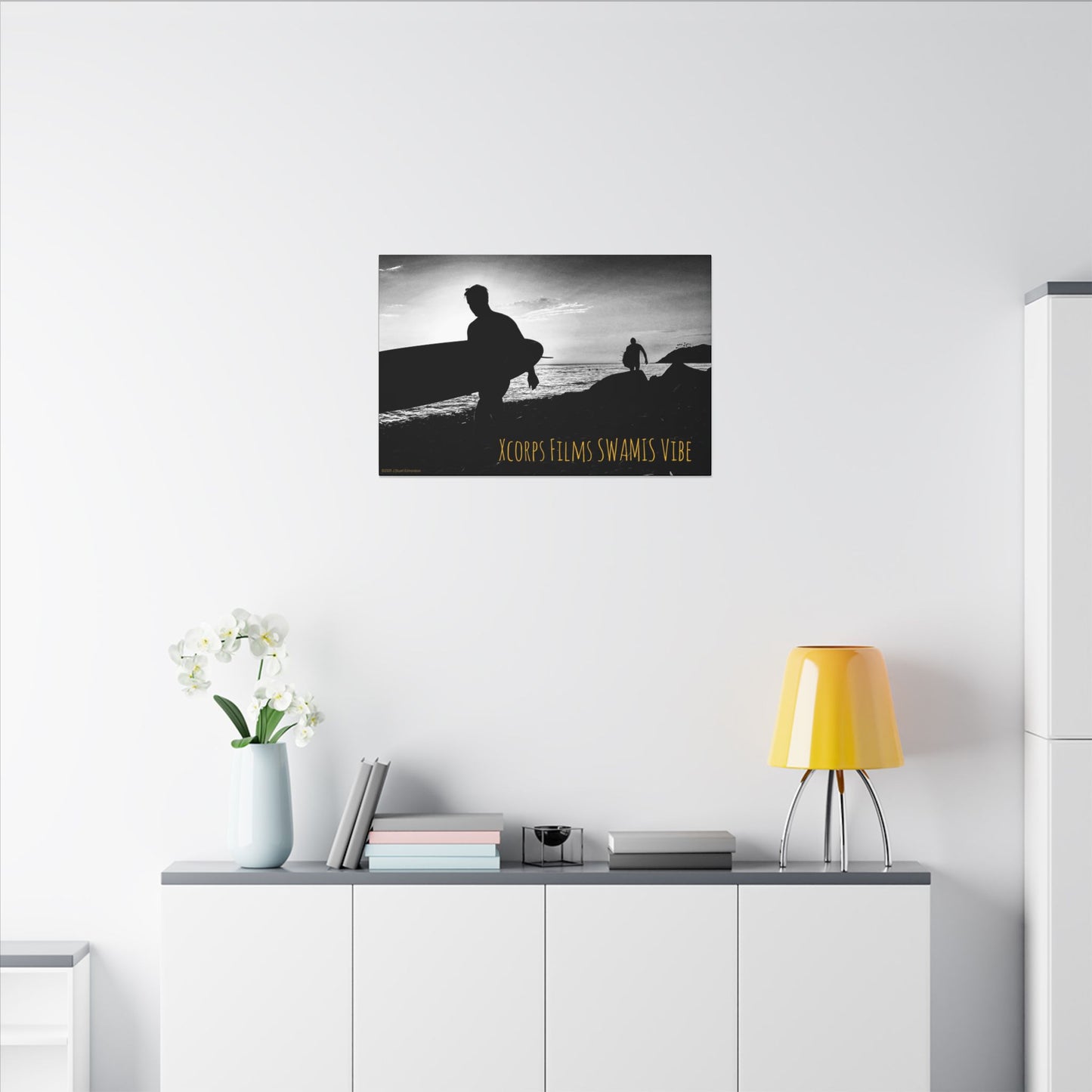 Swamis Vibe Encinitas California JSE Photograph #1029 Swamis Surfers Silhouettes Surfing Art Print, Black-and-White Canvas Wall Decor, Beach Vibe, Surf Culture Home Decoration, Gift for Surfers, Beach Lovers
