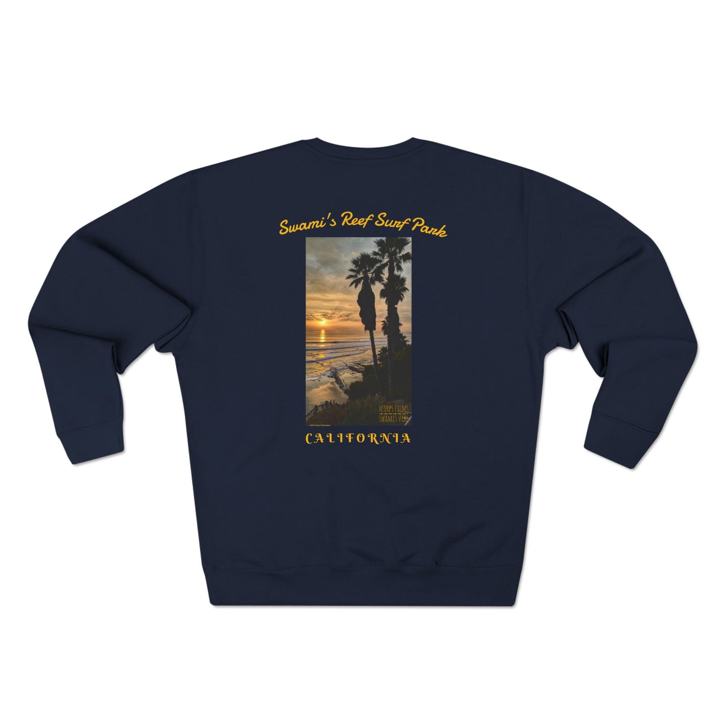 Swamis Vibe Encinitas California JSE Designs #1. Custom Designed Swamis Surf Park Crewneck Unisex Sweatshirt - Beautiful  Surfing Beach Sunset California Coast