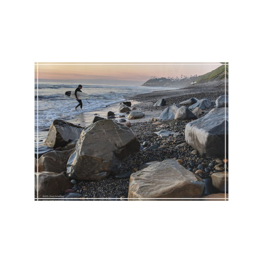 Swamis Vibe Surf and Sunsets Surfers and Melted Rocks #316 Scenic Photo Block - Beach Art Display, Coastal Home or Office Decor, Unique Gift, Perfect for Photography Lovers, Coastal Vibe Decoration
