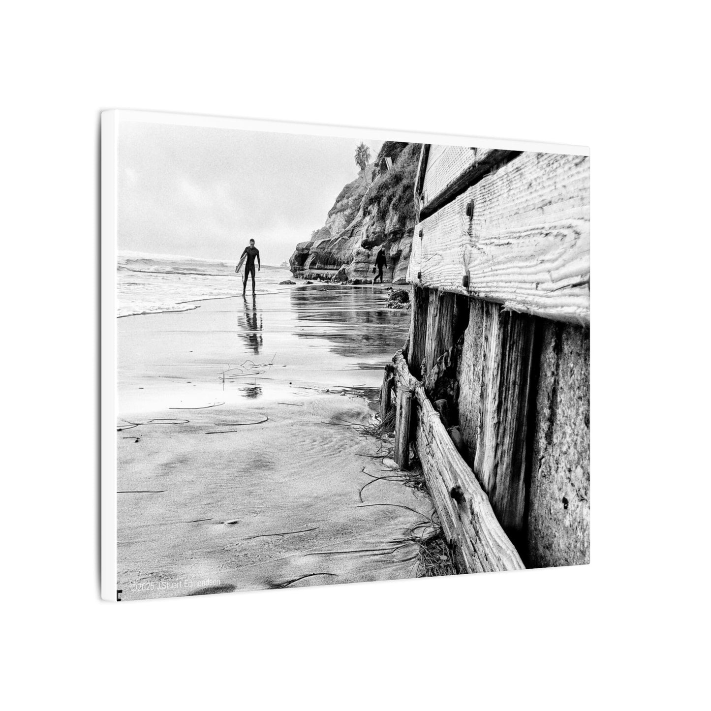 Swamis Vibe Encinitas California JSE Photograph #1221 Surfer on Swamis Beach BW Surfing Wall Art Print, Black and White Coastal Decor, Beach Lover Gift, Home Office Artwork, Surfer Canvas