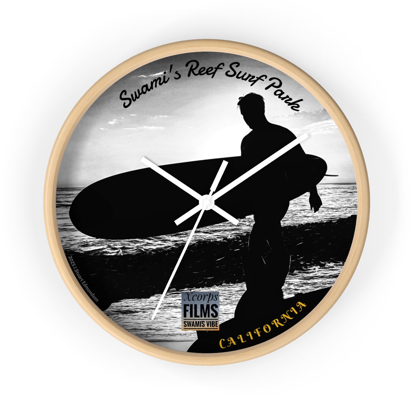 Swamis Vibe Encinitas California JSE Designs Swamis Surfer Silhouette Wall Clock #4. Surf-Inspired Wall Clock, Coastal Decor, Beach House Gift, Surfer's Home Accent, California Vibes, Unique Timepiece