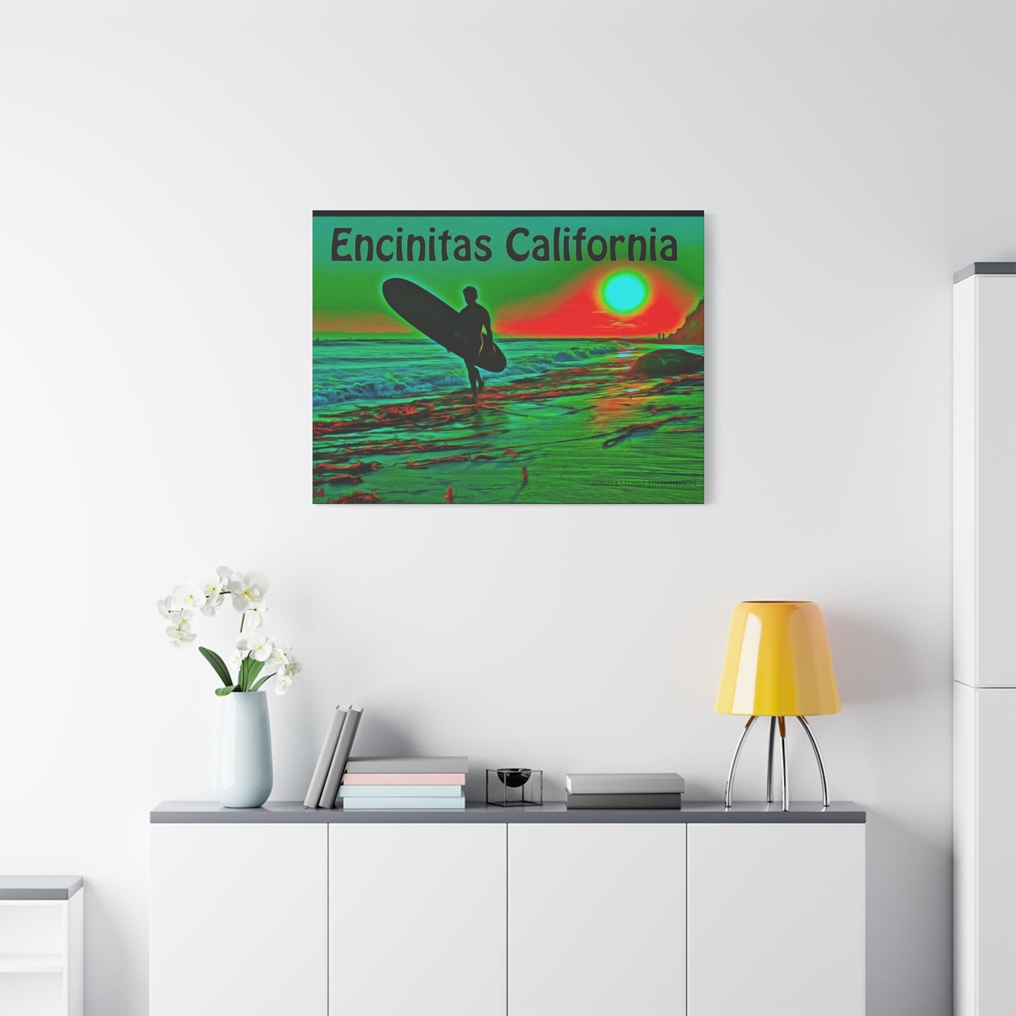 Encinitas California Surf Canvas Art | Coastal Wall Decor, Beach House Gift, Seaside Home Decor, California Art, Surfer Print
