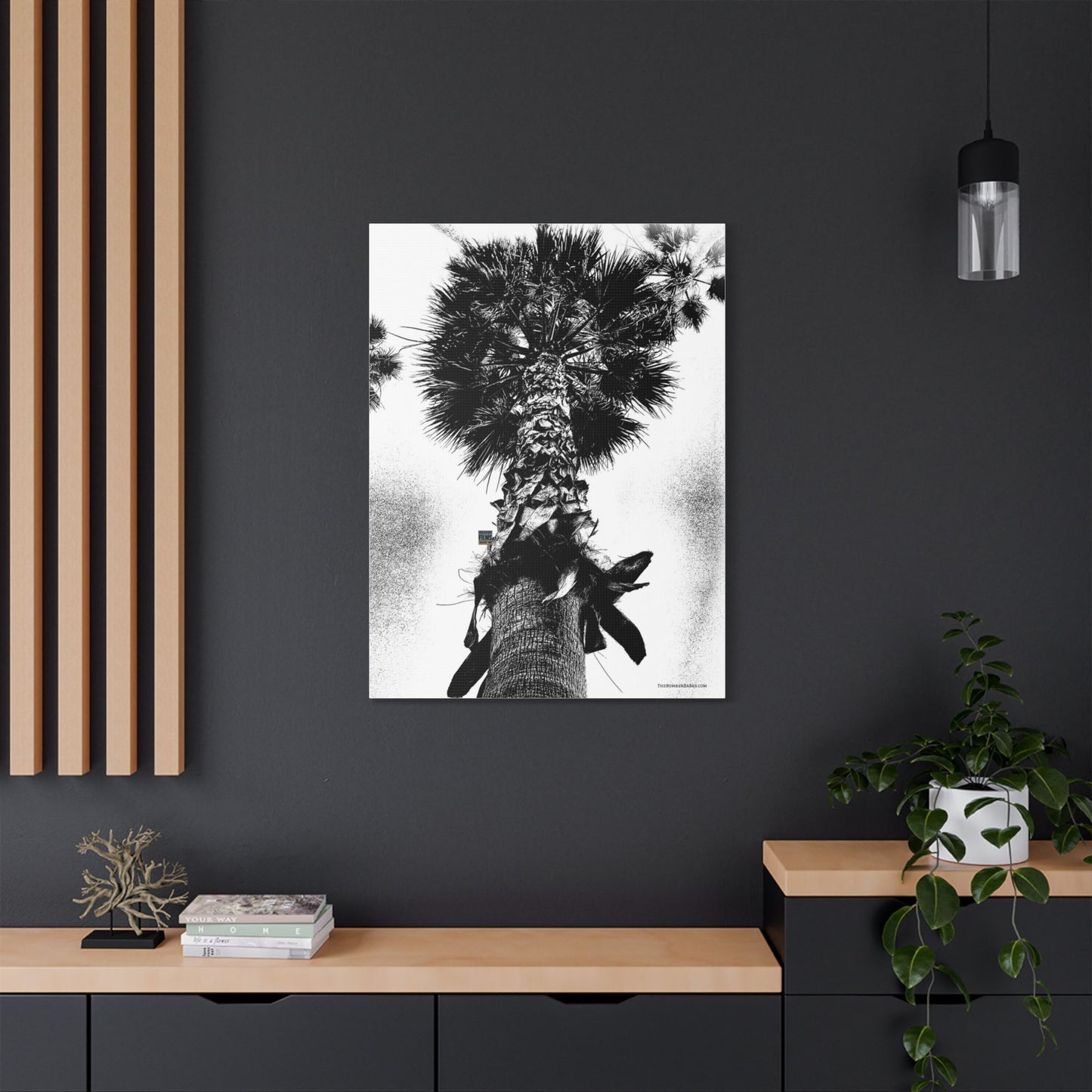 Swamis Vibe Encinitas California JSE Photograph #105 Palm Tree Black and White Palm Tree Canvas Wall Art, Tropical Decor, Botanical Artwork, Modern Home Aesthetic, Gift for Nature Lovers