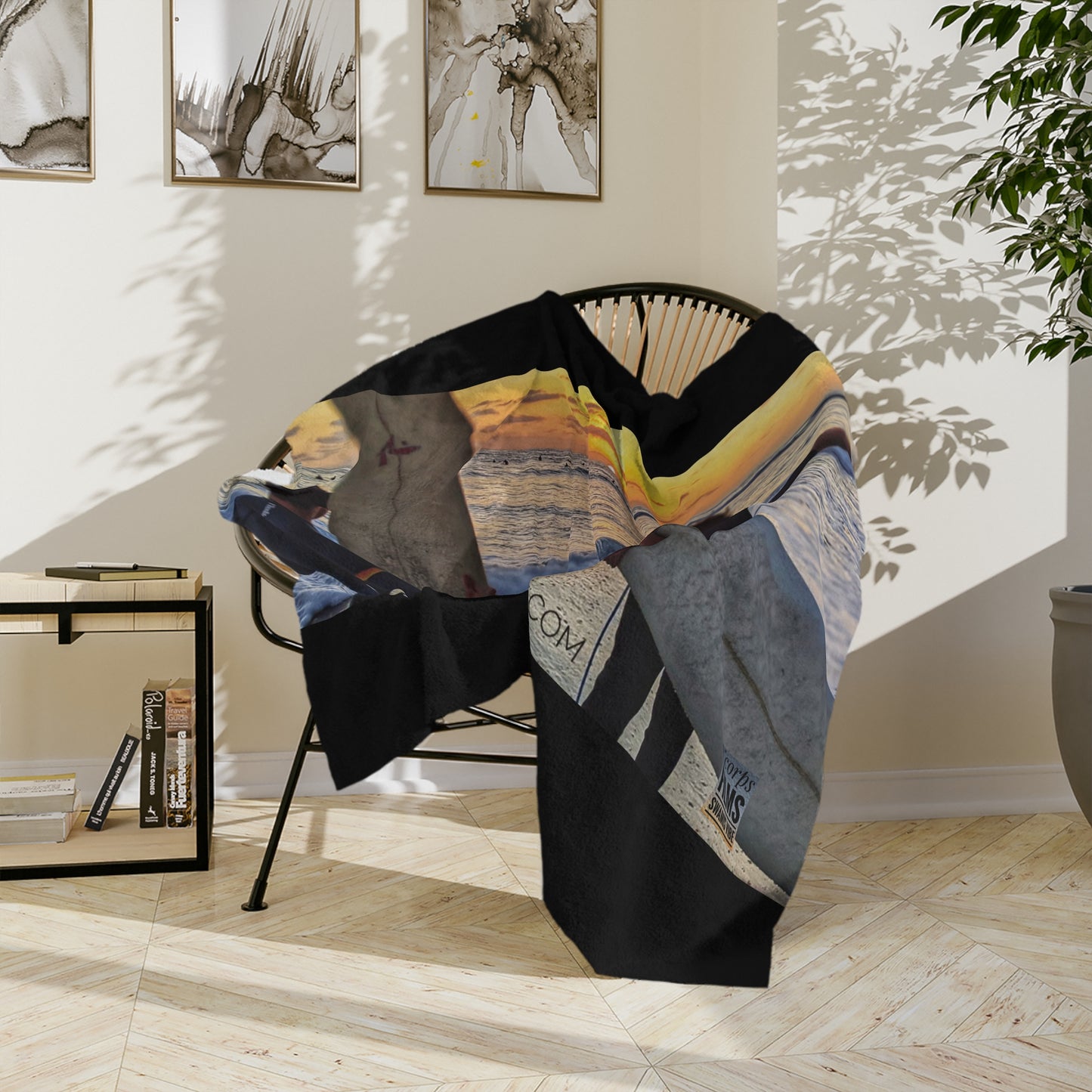 Swamis Vibe Encinitas California JSE Designs Surfer Sunset Blanket #1. Microfiber Blanket - Swamis Vibe Surfing Beach Design