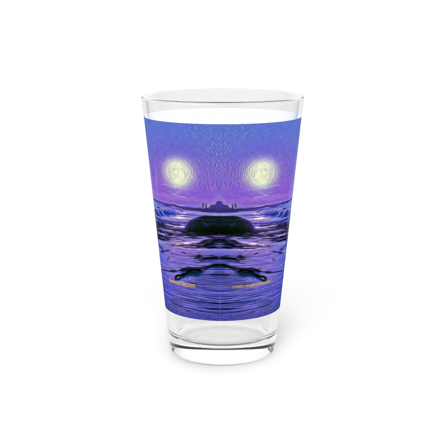 Swamis Vibe Encinitas California JSE Designs  Purple Moon Surfer 16oz Drinking Glass #1.