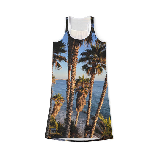 Swamis Vibe JSE Cali Designs Racerback Sports Dress Swami's Vibe Surf Park Collection - Palm Grove Surfers Sunset #333 Tropical Beach Racerback Dress, Vacation Outfit, Boho Style Dress, Summer Dress, Casual Summer Wear, Beachwear