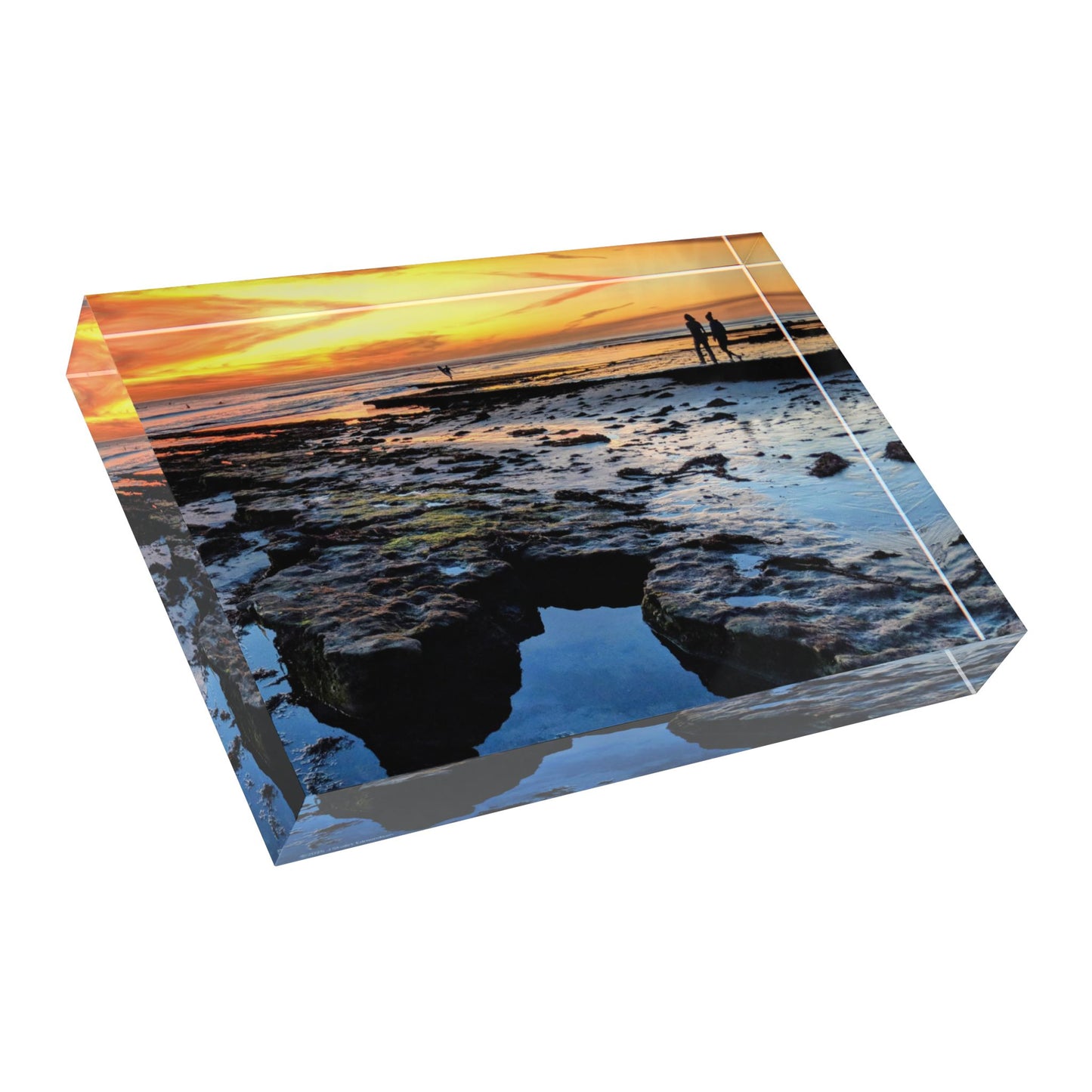 Swamis Vibe Surf and Sunsets Low Tide on Swamis Reef #325 Sunset Photo Block Display, Home Decor, Gift for Photographers, Beach Art, Personalized Gifts, Celebration Keepsake