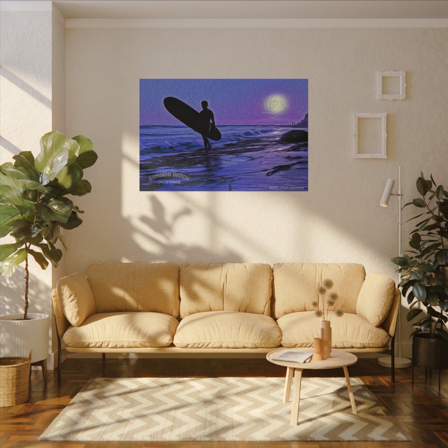 Swamis Vibe Encinitas California JSE Photograph #140 Purple Sunset Surfer Ocean Sunset Surfing Canvas, Beach Wall Art, Surf Decor, Coastal Home Decor, Beach House Wall Art, Perfect Gift for Surf Lovers