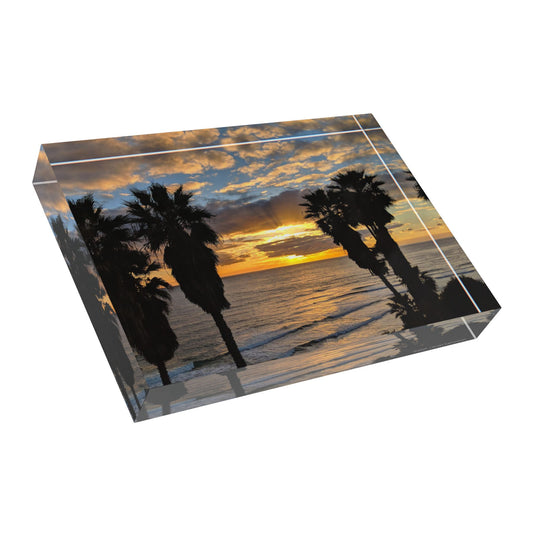 Swamis Vibe Surf and Sunsets Swamis Palm Tree Sunset #6. Sunset Beach Photo Block | Coastal Decor, Beach House Gift, Personalized Memory Block, Summer Vibes, Travel Keepsake