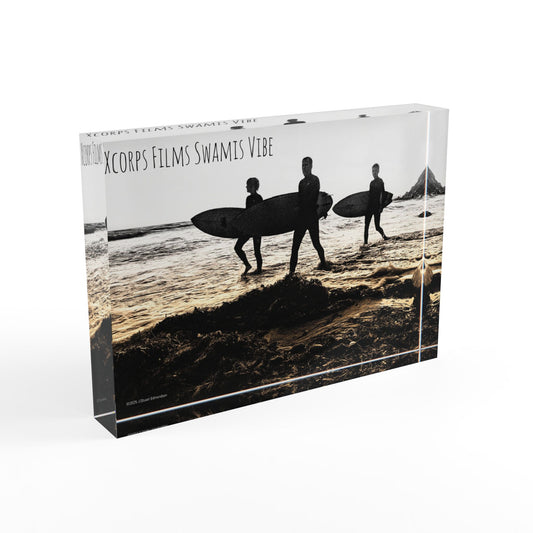 Swamis Vibe Surf and Sunsets - 3 Surfers Surf Culture Photo Block, Beach Decor for Surfers, Coastal Home Art, Unique Gift for Beach Lovers, Ocean Photography Display