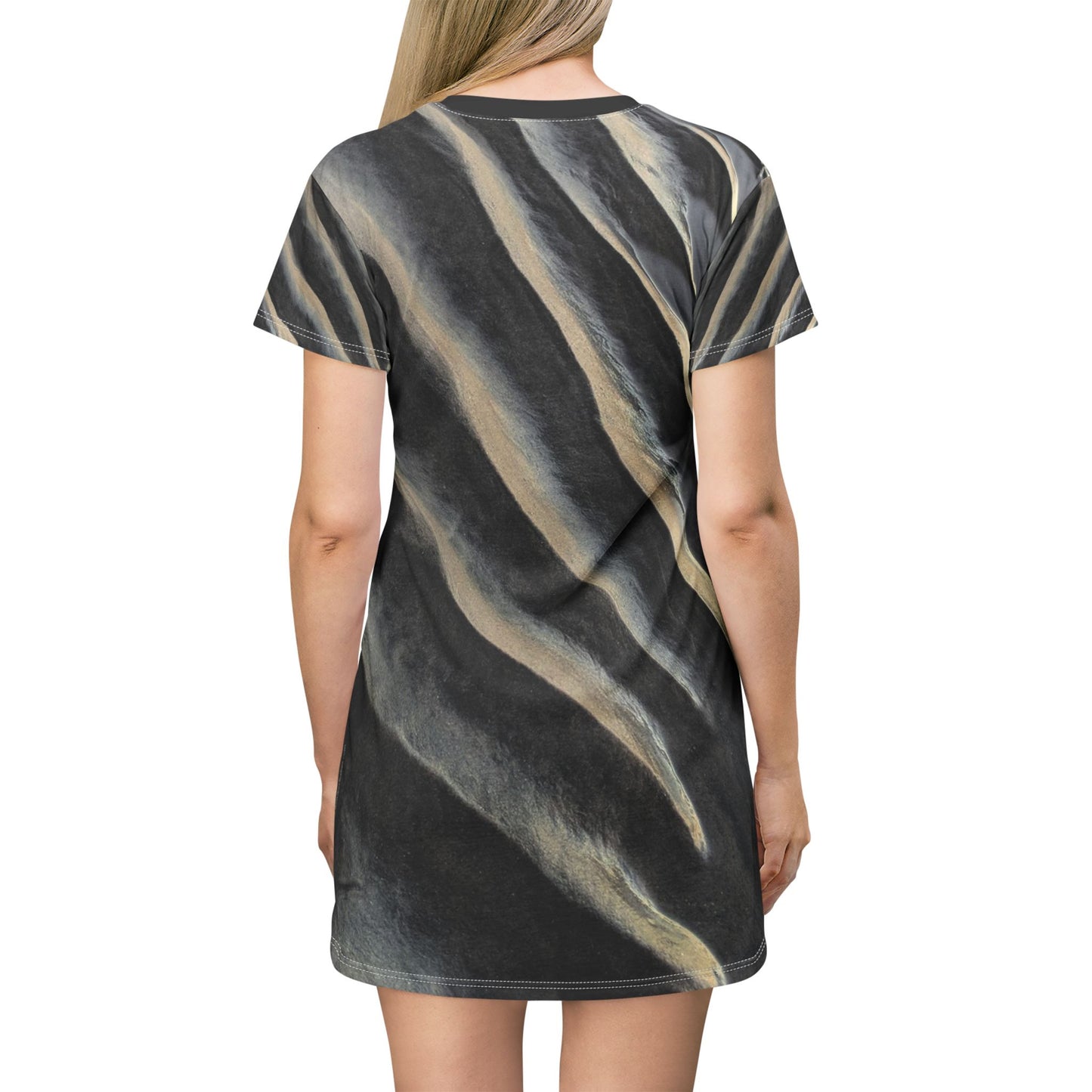 Swamis Vibe Sand Ripple T-Shirt Beach Dress #12. Low Tide Coastal Scenes Artistic Nature T-Shirt Dress Chic Abstract Sand Ripple Dress, Stylish Casual Wear, Unique Art Dress, Summer Fashion, Trendy Outfit for Women, Everyday Comfort