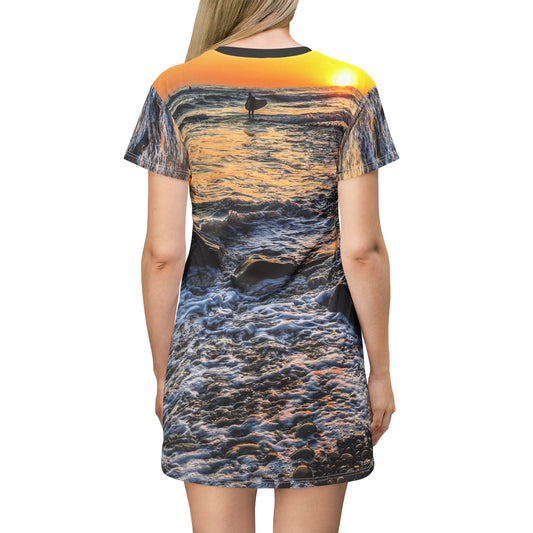 Swamis Vibe Sunset Surf Beach T Dress #9. Artistic Nature California Shoreline T-Shirt Dress Sunset Beach T-Shirt Dress, Vacation Outfit, Summer Dress, Beachwear, Casual Dress, Gift for Her
