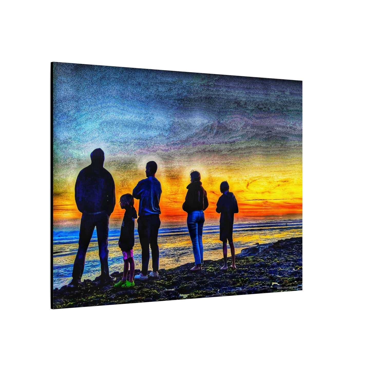 Swamis Vibe Encinitas California JSE Photograph #131 Swamis Low Tide Tourists Sunset Family Silhouette Canvas Wall Art, Stretched Canvas, Home Decor for Living Room, Gift for Parents, Family Portrait, Nature Art