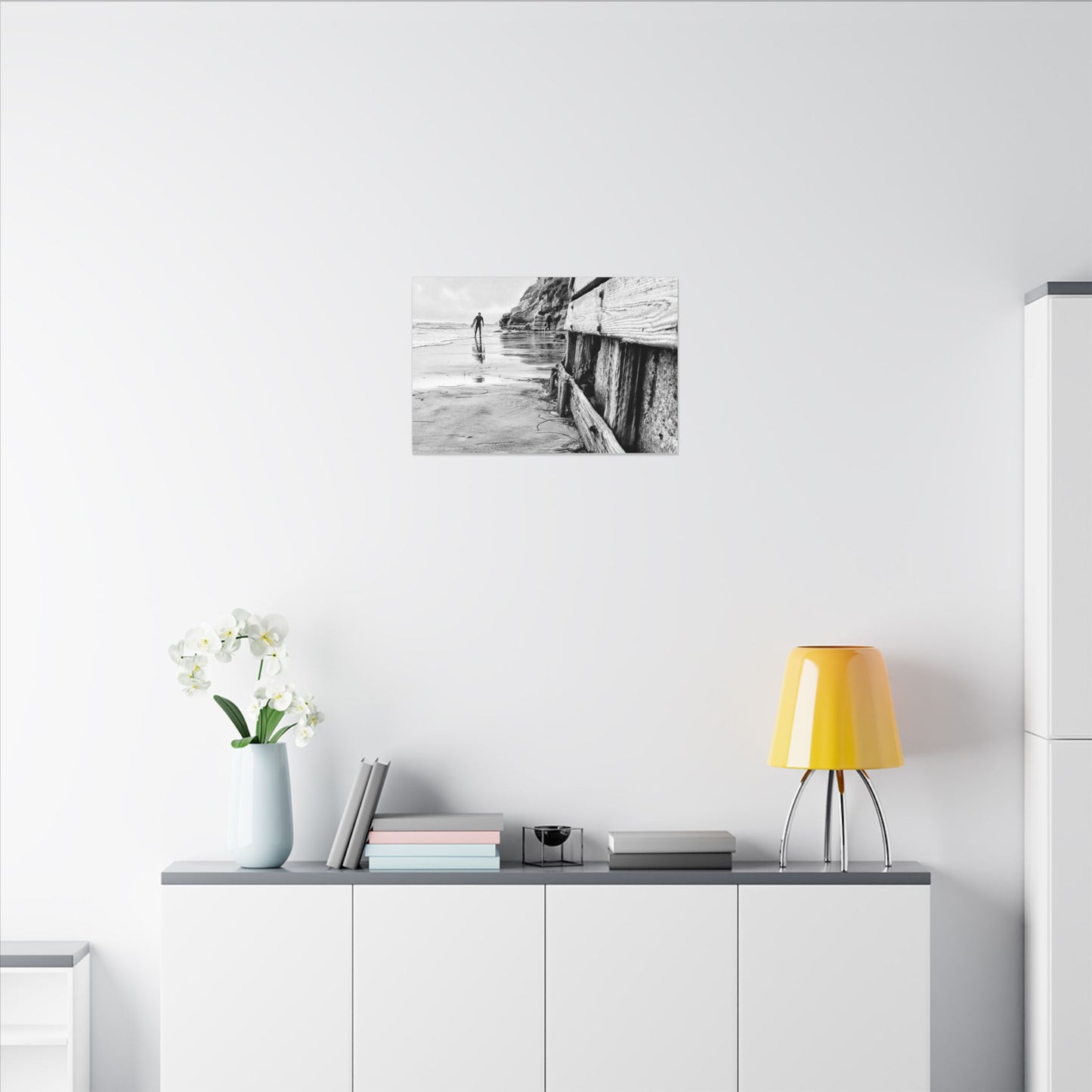 Swamis Vibe Encinitas California JSE Photograph #1221 Surfer on Swamis Beach BW Surfing Wall Art Print, Black and White Coastal Decor, Beach Lover Gift, Home Office Artwork, Surfer Canvas