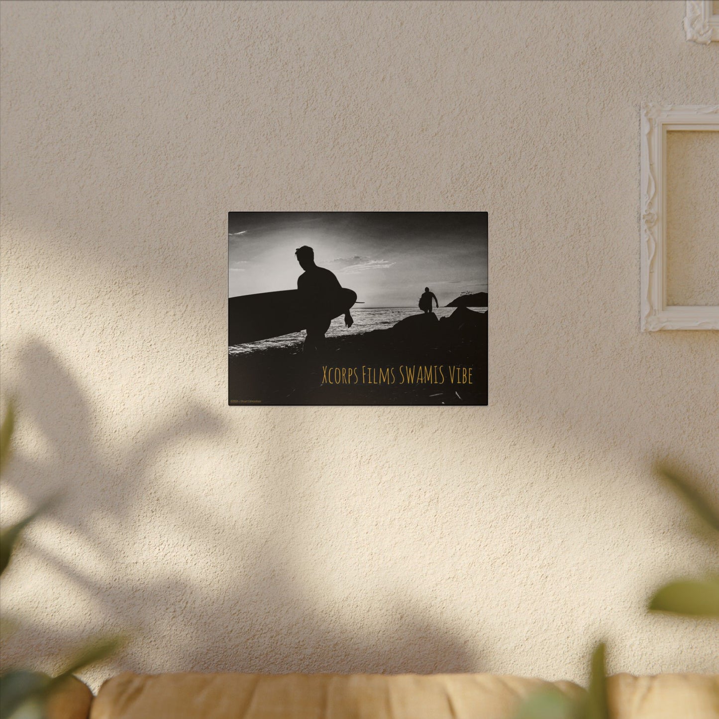 Swamis Vibe Encinitas California JSE Photograph #1029 Swamis Surfers Silhouettes Surfing Art Print, Black-and-White Canvas Wall Decor, Beach Vibe, Surf Culture Home Decoration, Gift for Surfers, Beach Lovers