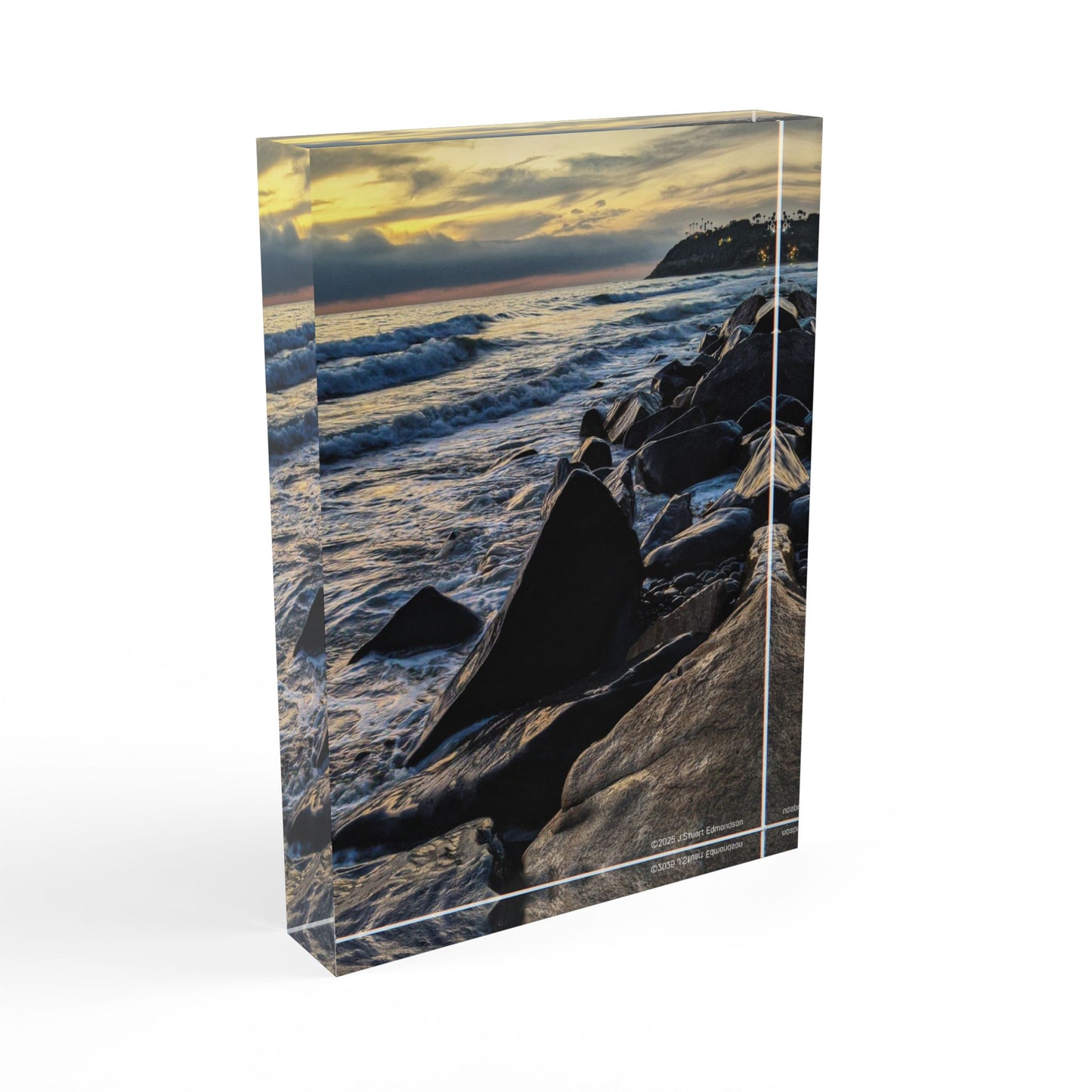 Swamis Vibe Surf and Sunsets Swamis Beach and The Melted Rocks Scenic Photo Block, Ocean Wall Art, Beach Decor for Home, Coastal Gift, Photography Display