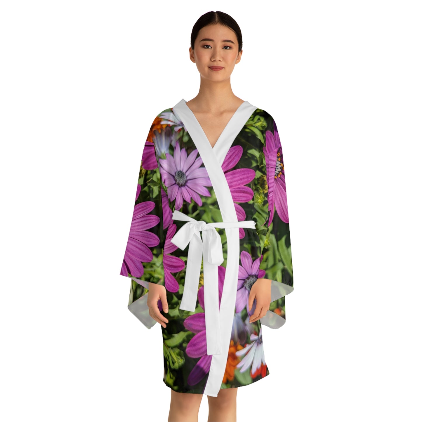 Swamis Vibe JSE Cali Designs  Swami's Surf Park Photo Collection #117 Purple Daisy Kimono Robe Floral Print Long Sleeve Kimono Robe, Cozy Lounge Wear, Perfect for Gifting, Spa Days, Spring Fashion, Relaxation, Boho Chic