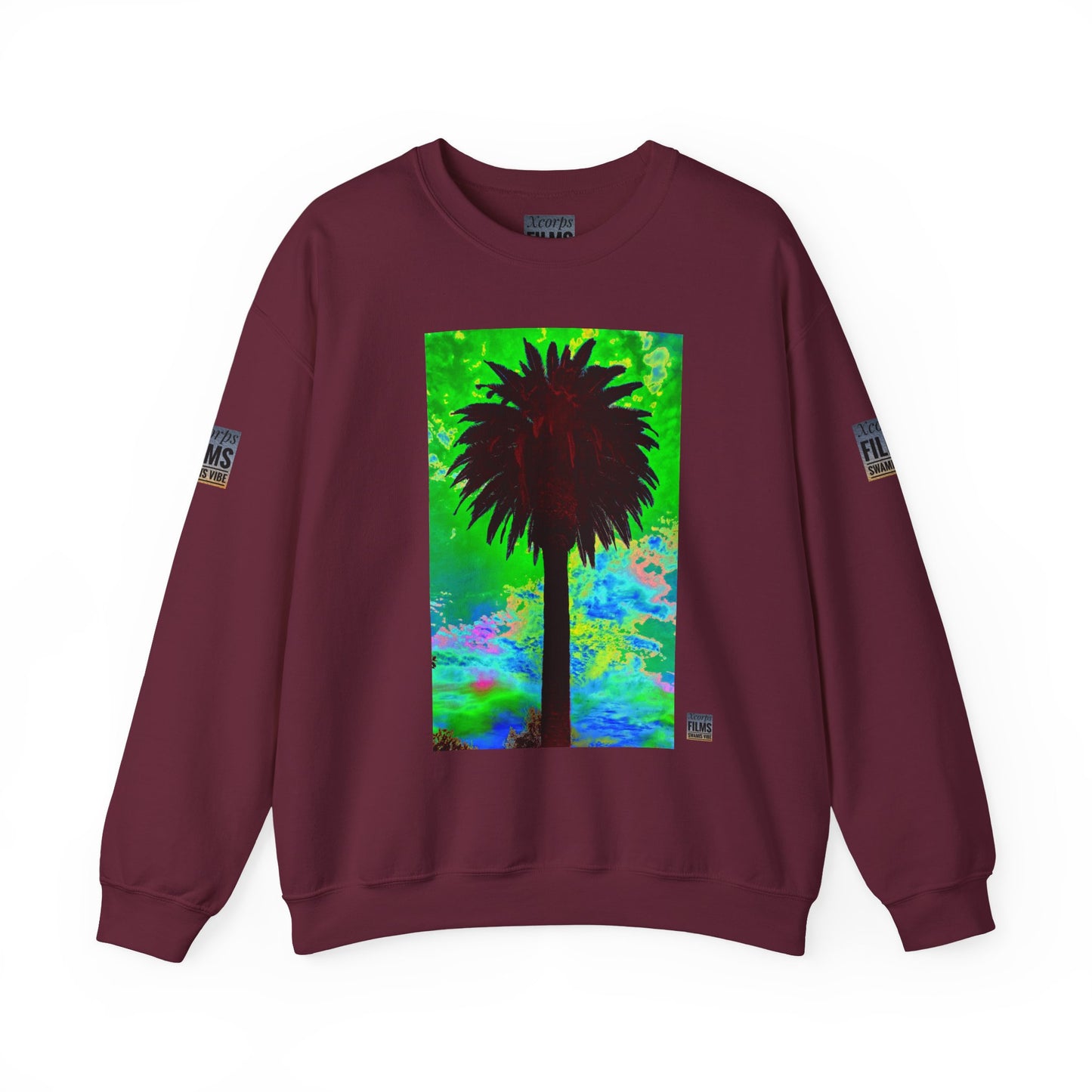 Palm Tree Surf Crewneck Sweatshirt - California Surfing Sunset JSE Surf Photo Designs #12525