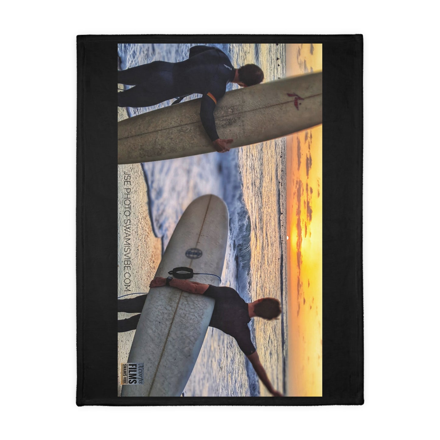 Swamis Vibe Encinitas California JSE Designs Surfer Sunset Blanket #2. Velveteen Microfiber Blanket - Swamis Vibe Surfer Sunset Beach California Two-sided Print