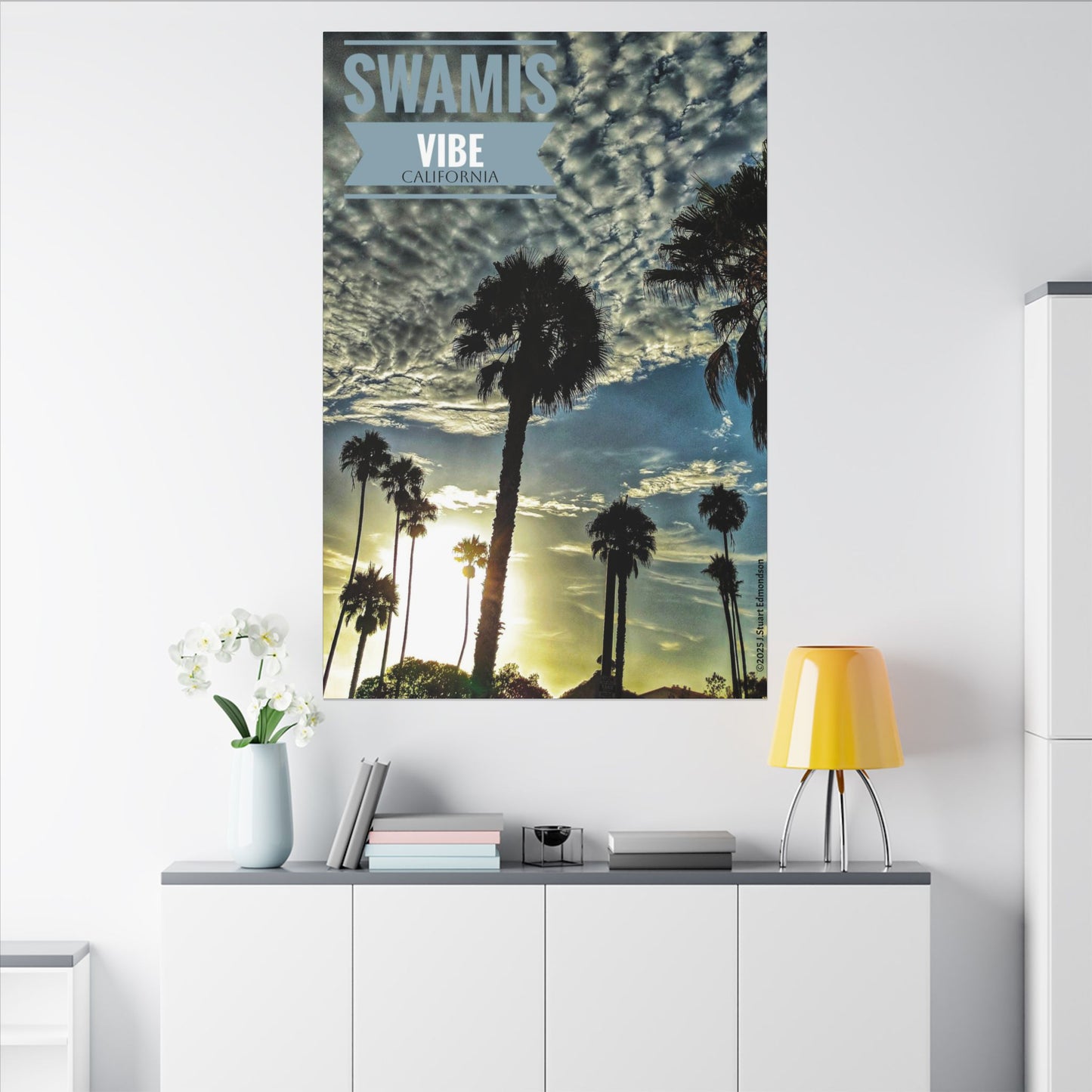 Swamis Vibe Encinitas California JSE Photograph #223 Sun Clouds Palms Sunset Palm Tree Canvas Art, Tropical Wall Decor for Home, Beach House Vibe, Gift for Nature Lovers, Summer Decoration