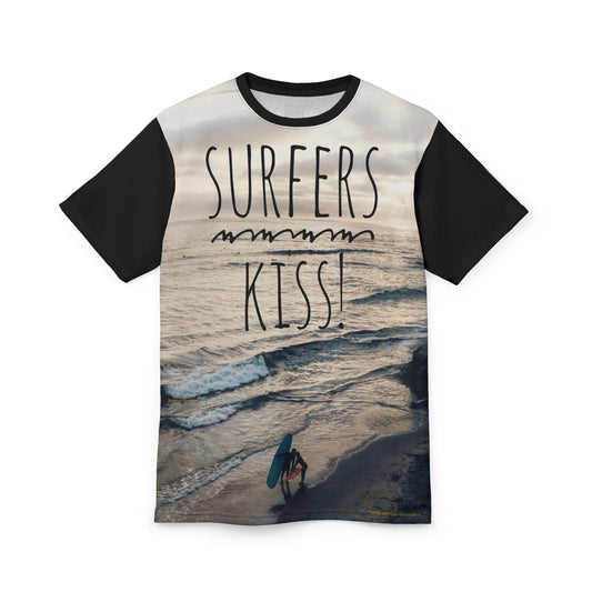 Swamis Vibe Encinitas California JSE Designs #7. Surfers Kiss Unisex T Cut & Sew Tee, Beach Lifestyle, Surfing Gift, Summer Tee, Vacation Wear, Outdoor Adventure Shirt