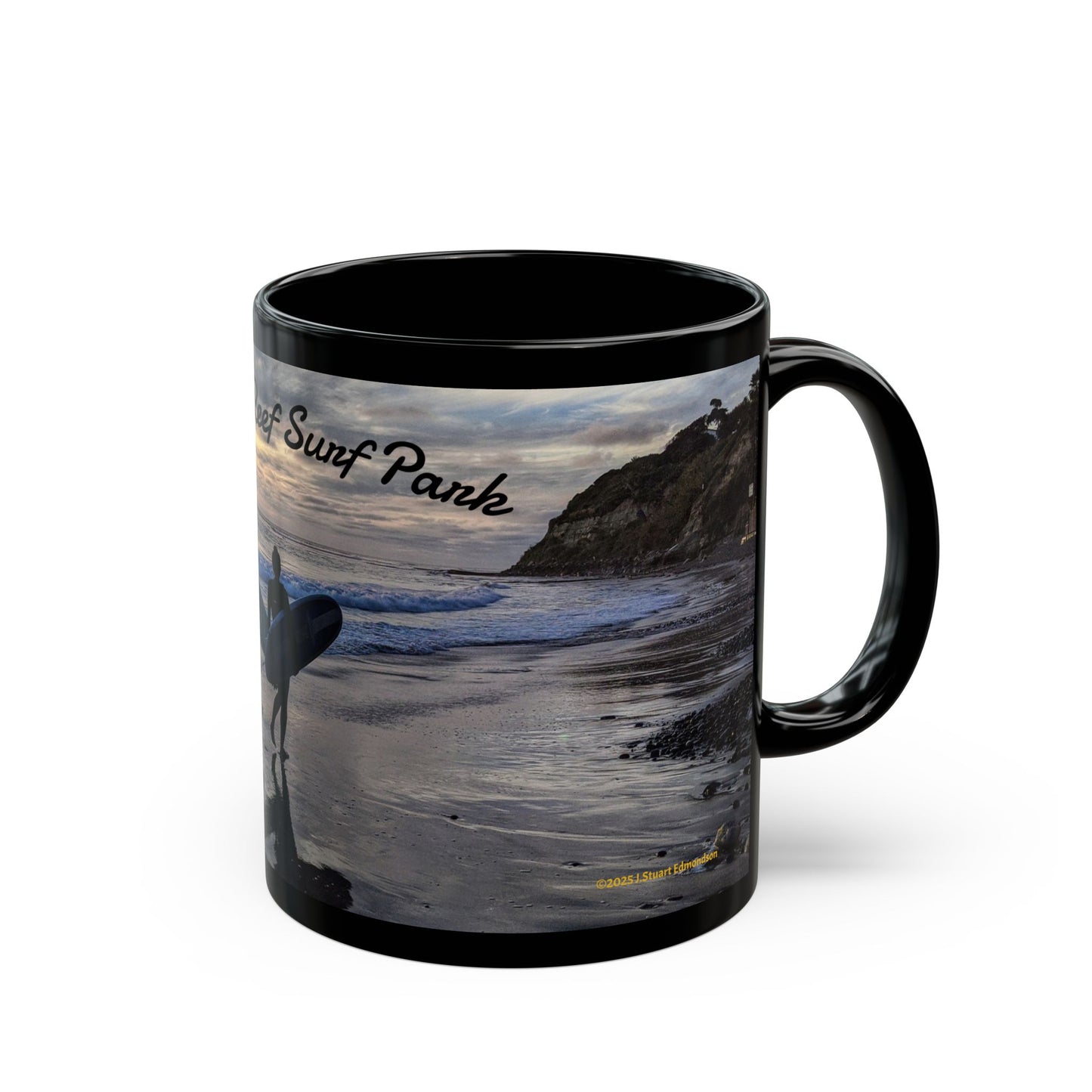 Swamis Vibe Encinitas California JSE Designs #8 Swamis Sunset Surf Couple Ceramic Mug Surf Park Black Mug | Ocean Sunset Coffee Cup, Beach Lover Gift, Surfing Theme Mug, Unique Drinkware for Home or Office