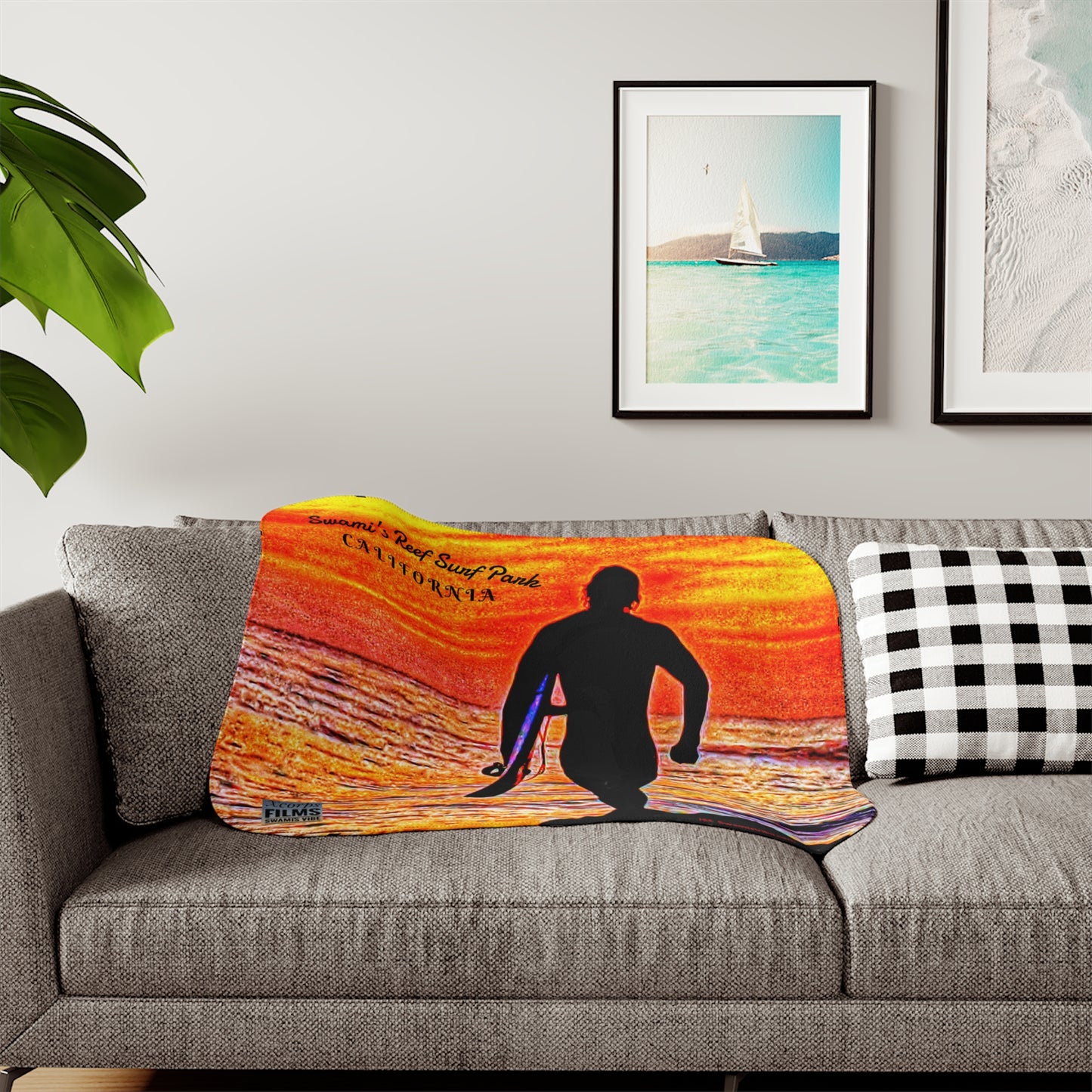 Swamis Vibe Film Encinitas California JSE Designs  Fire Sunset Sherpa Surfer Blanket #5.