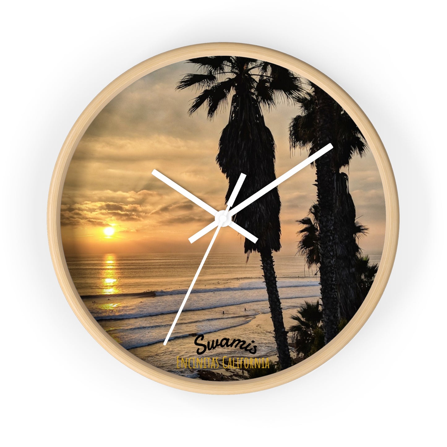 Swamis Vibe Encinitas California JSE Designs Swamis Surfing Sunset Wall Clock #2. Palm Trees Wall Clock, Coastal Decor, Home Wall Art, Beach Vibes, Unique Gift for Beach Lovers