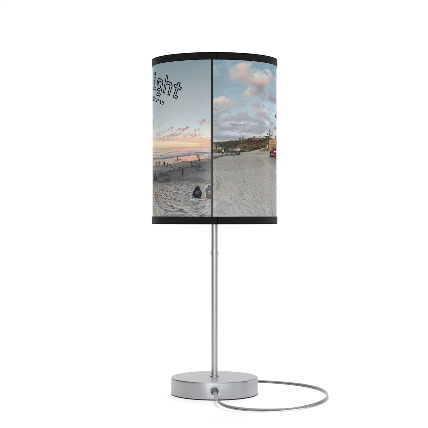 Swamis Vibe MoonLight Beach Table Desk Lamp #402 Featuring Panorama Moonlight Beach Lifeguard Station Sunset