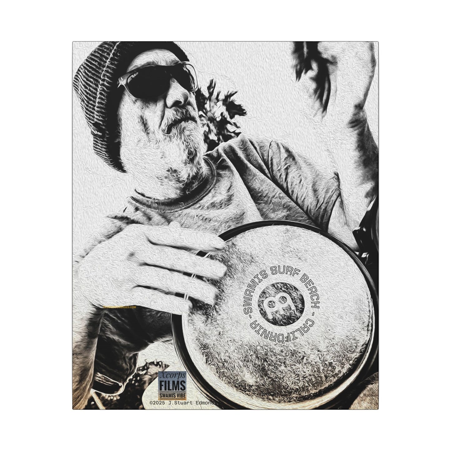Swamis Vibe Encinitas California JSE Designs #124. Drum Beat Canvas Boxed Photo Prints- San Diego, California Surfing Beach Design, Drummer, Musician