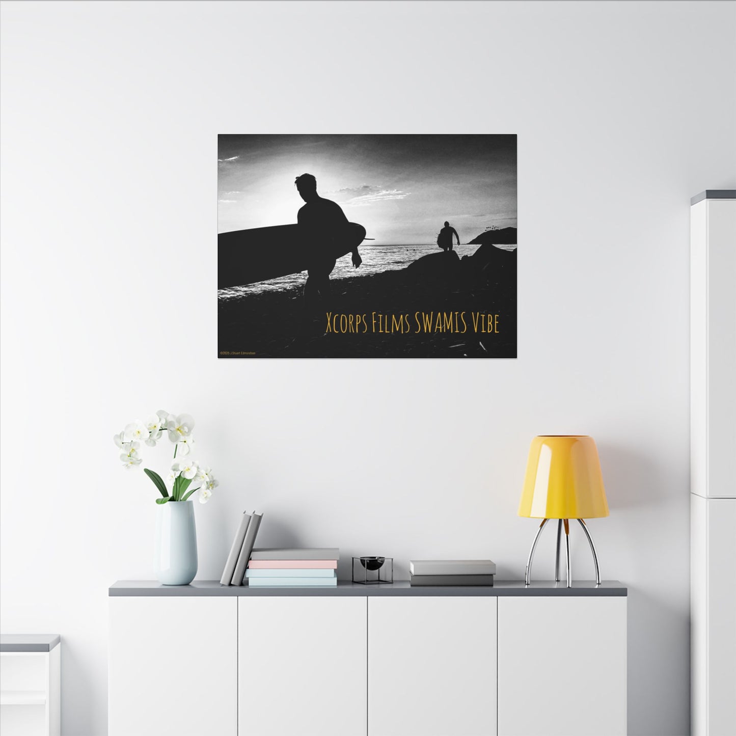 Swamis Vibe Encinitas California JSE Photograph #1029 Swamis Surfers Silhouettes Surfing Art Print, Black-and-White Canvas Wall Decor, Beach Vibe, Surf Culture Home Decoration, Gift for Surfers, Beach Lovers