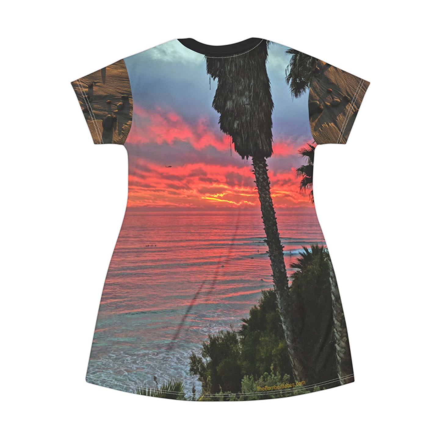 Swamis Vibe Coastal T-Shirt Beach Dress #3. Shoreline Beach Sunset T-Shirt Dress, Summer Outfit, Casual Dress, Vacation Wear, Ocean Lover Gift