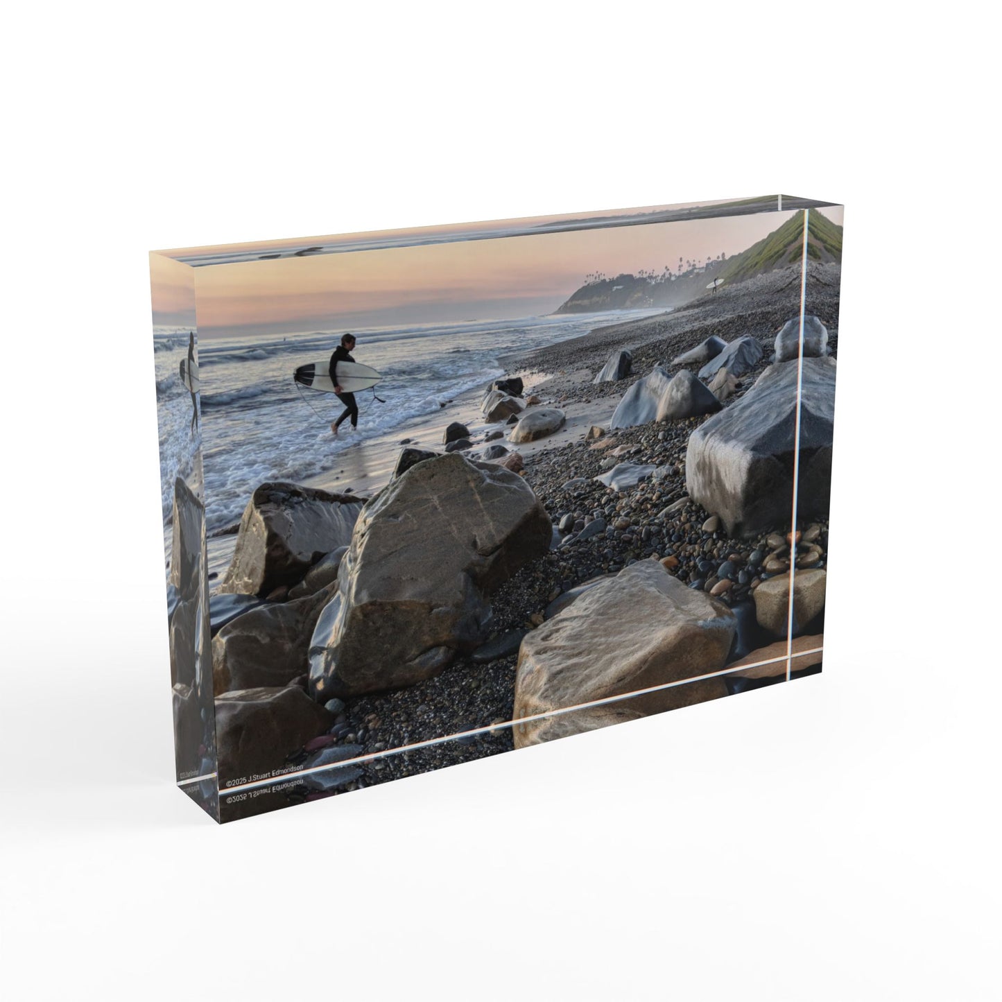 Swamis Vibe Surf and Sunsets Surfers and Melted Rocks #316 Scenic Photo Block - Beach Art Display, Coastal Home or Office Decor, Unique Gift, Perfect for Photography Lovers, Coastal Vibe Decoration
