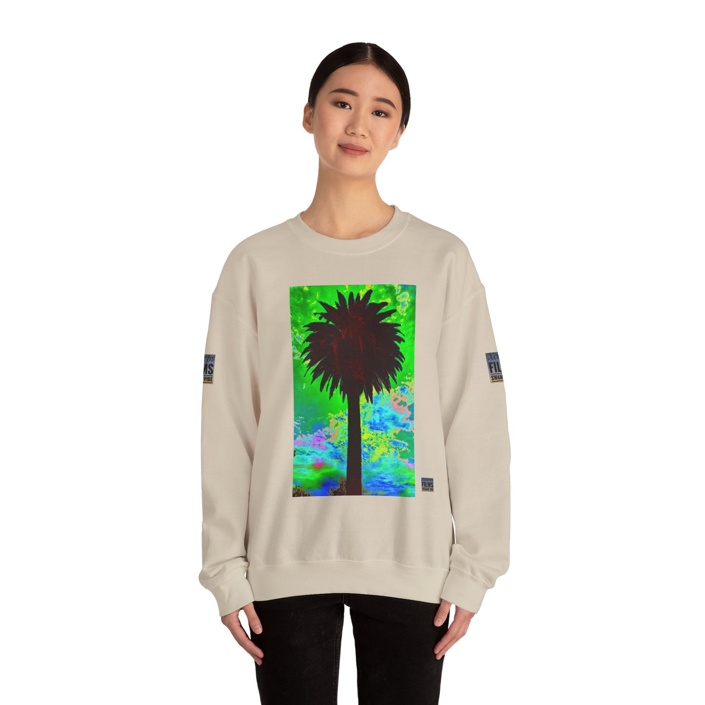 Palm Tree Surf Crewneck Sweatshirt - California Surfing Sunset JSE Surf Photo Designs #12525