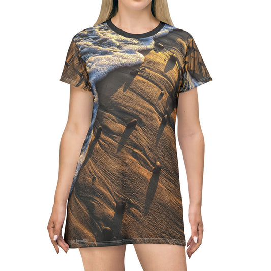 Swamis Vibe Coastal T-Shirt Beach Dress #3. Shoreline Beach Sunset T-Shirt Dress, Summer Outfit, Casual Dress, Vacation Wear, Ocean Lover Gift