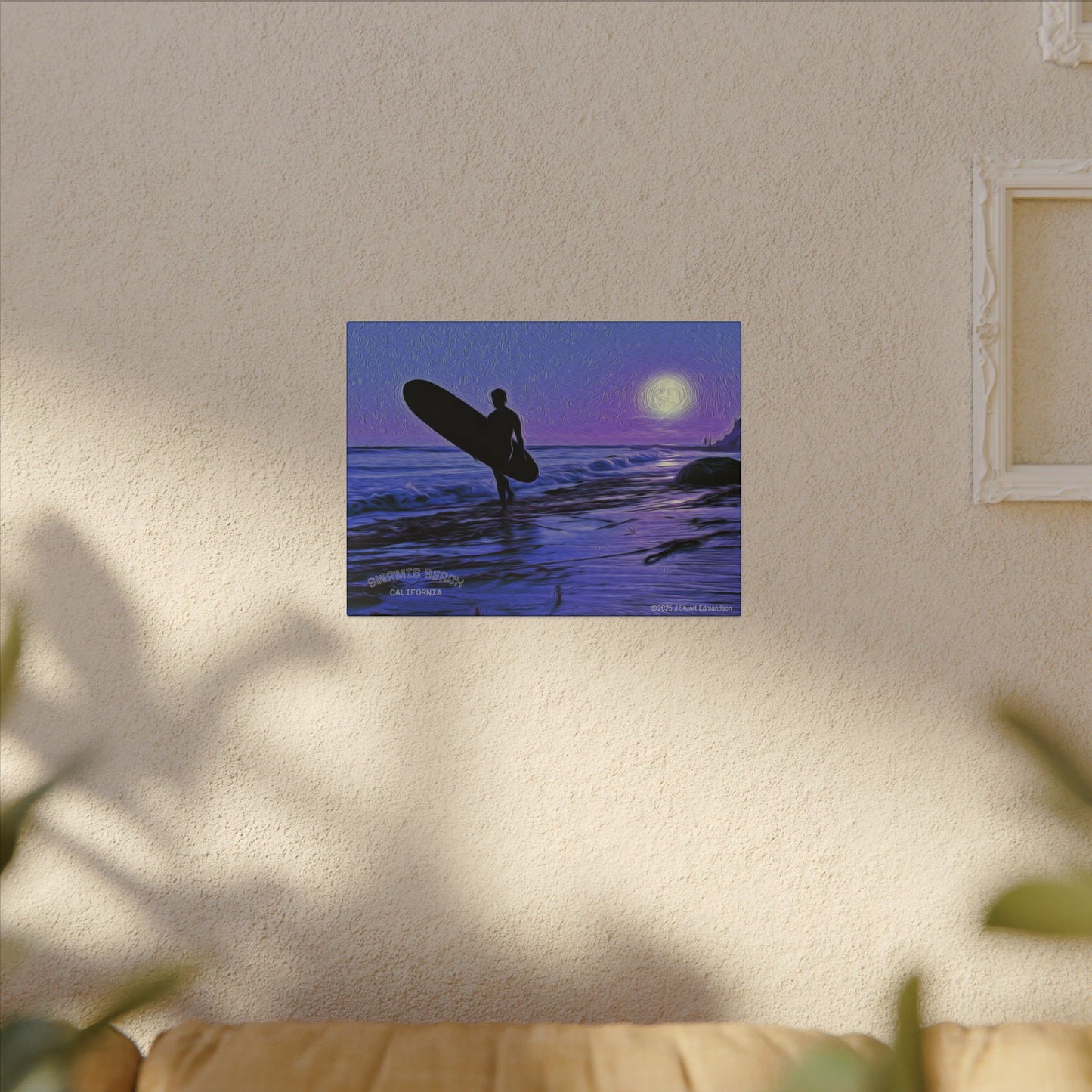 Swamis Vibe Encinitas California JSE Photograph #140 Purple Sunset Surfer Ocean Sunset Surfing Canvas, Beach Wall Art, Surf Decor, Coastal Home Decor, Beach House Wall Art, Perfect Gift for Surf Lovers
