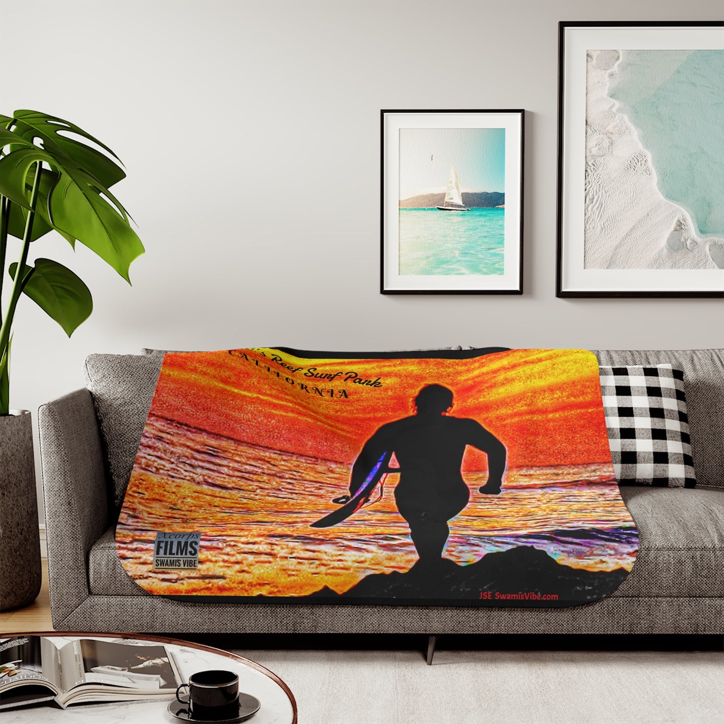 Swamis Vibe Film Encinitas California JSE Designs  Fire Sunset Sherpa Surfer Blanket #5.